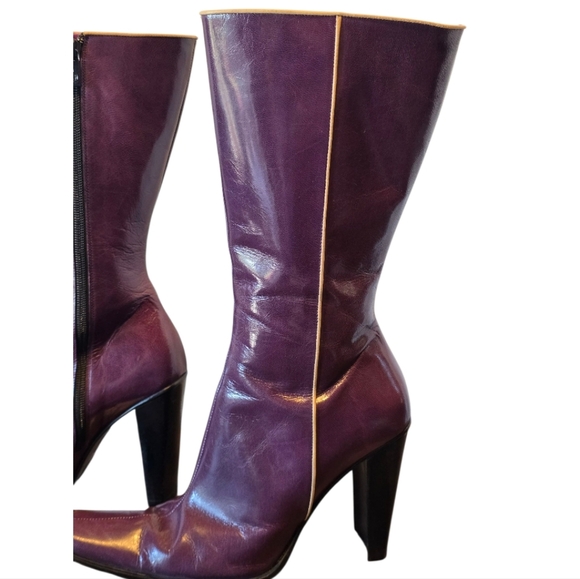 Vero Cuoio Bolero Shiny Purple Leather Side Zip Heeled Boots 10 - Picture 9 of 12